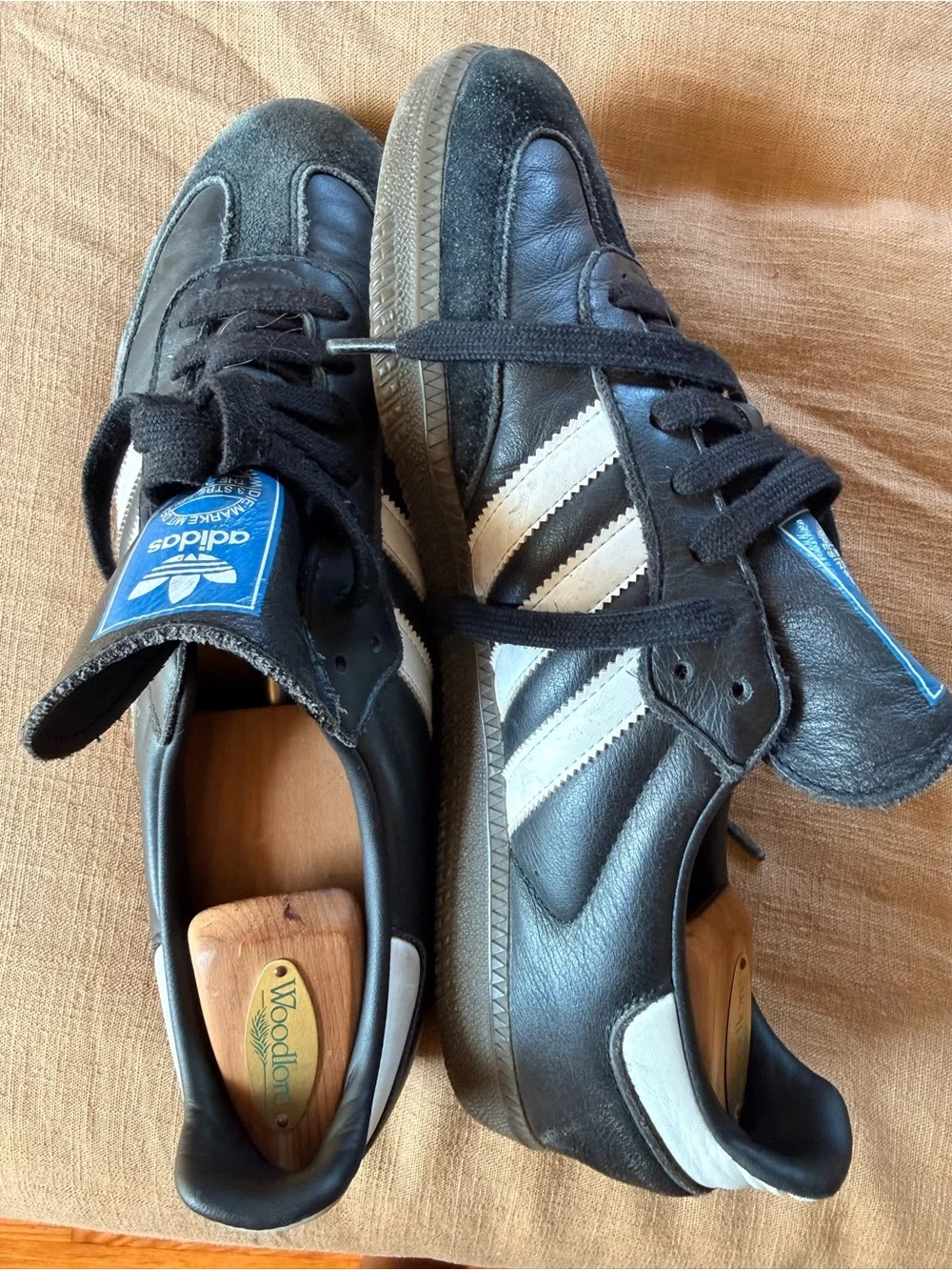 adidas Originals Black & White Samba Sneakers with Blue Tongue Label